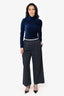 Celine Dark Grey Wool Logo Waistband Pants Size 34