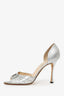 Manolo Blahnik Silver Leather Crystal Buckle Heels Size 41