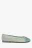 Pre-Loved Chanel™ 2025 Light Green Suede CC Cap Toe Ballet Flats Size 40