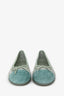 Pre-Loved Chanel™ 2025 Light Green Suede CC Cap Toe Ballet Flats Size 40