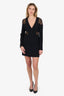 Balmain Black Sheer Panel V-Neck Long Sleeve Mini Dress Size 8