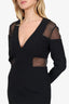 Balmain Black Sheer Panel V-Neck Long Sleeve Mini Dress Size 8