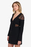 Balmain Black Sheer Panel V-Neck Long Sleeve Mini Dress Size 8