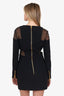 Balmain Black Sheer Panel V-Neck Long Sleeve Mini Dress Size 8