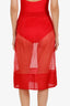 Giambattista Valli Red Organza Sheer Knee Length Skirt Estimated Size M