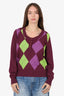Burberry London Purple/Green Argyle Sweater Size 40