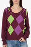 Burberry London Purple/Green Argyle Sweater Size 40