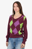 Burberry London Purple/Green Argyle Sweater Size 40