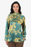 Max Mara Green Silk Floral Mock Neck Top Size 8