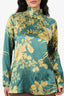 Max Mara Green Silk Floral Mock Neck Top Size 8