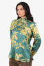 Max Mara Green Silk Floral Mock Neck Top Size 8