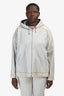 Brunello Cucinelli Grey Leather Monili Detail Hooded Jacket Size 46