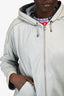Brunello Cucinelli Grey Leather Monili Detail Hooded Jacket Size 46