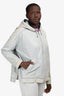 Brunello Cucinelli Grey Leather Monili Detail Hooded Jacket Size 46