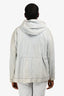 Brunello Cucinelli Grey Leather Monili Detail Hooded Jacket Size 46