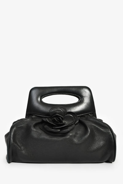 Pre-Loved Chanel™ Vintage Black Leather Camellia Frame Clutch Bag