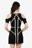 Alexander McQueen Black/Beige British Flag Pleated Detail Dress Size XS