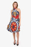 Alexander McQueen Blue/Red Printed Halter Neck Size 38