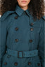 Burberry Brit Teal Nylon Double Breasted Removable Hood Trench Coat Size 8 US