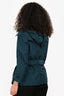 Burberry Brit Teal Nylon Double Breasted Removable Hood Trench Coat Size 8 US