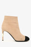 Pre-Loved Chanel Beige Black CC Cap Toe Pearl Heel Boots Size 39
