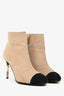 Pre-Loved Chanel Beige Black CC Cap Toe Pearl Heel Boots Size 39