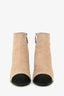 Pre-Loved Chanel Beige Black CC Cap Toe Pearl Heel Boots Size 39