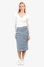 Prada 2021 White/Blue Denim Striped Midi Skirt Size 38
