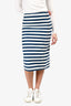 Prada 2021 White/Blue Denim Striped Midi Skirt Size 38