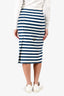 Prada 2021 White/Blue Denim Striped Midi Skirt Size 38