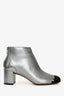 Salvatore Ferragamo Silver/Black Leather Cap Toe Chain Logo Ankle Boots Size 36.5