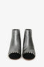 Salvatore Ferragamo Silver/Black Leather Cap Toe Chain Logo Ankle Boots Size 36.5