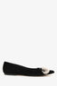 Manolo Blahnik Black Suede Pom Pom Pointed Flats Size 37.5