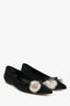 Manolo Blahnik Black Suede Pom Pom Pointed Flats Size 37.5