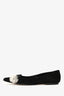 Manolo Blahnik Black Suede Pom Pom Pointed Flats Size 37.5
