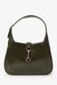 Gucci Khaki Green Patent Leather Small Jackie Bag With Web Strap