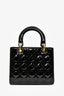 Christian Dior 2017 Black Patent Cannage Medium Lady Dior Top Handle with Strap