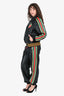 Gucci Black Leather Strawberry Embroidered Web Bomber Jacket Size 40 + Pants Size 38