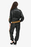 Gucci Black Leather Strawberry Embroidered Web Bomber Jacket Size 40 + Pants Size 38