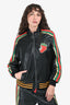 Gucci Black Leather Strawberry Embroidered Web Bomber Jacket Size 40 + Pants Size 38