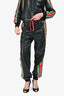 Gucci Black Leather Strawberry Embroidered Web Bomber Jacket Size 40 + Pants Size 38