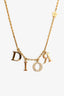 Christian Dior Gold Tone Metal Crystal Set Logo Necklace