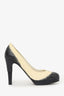 Pre-Loved Chanel™ Beige/Black Leather CC Platform Pumps Size 38.5