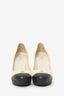 Pre-Loved Chanel™ Beige/Black Leather CC Platform Pumps Size 38.5