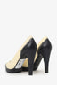 Pre-Loved Chanel™ Beige/Black Leather CC Platform Pumps Size 38.5