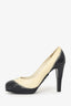 Pre-Loved Chanel™ Beige/Black Leather CC Platform Pumps Size 38.5
