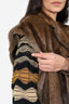 Vintage Brown Raccoon Fur/Leather Coat With Detachable Sleeve Estimated Size L