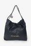 Pre-Loved Chanel™ Navy Leather 22 Small Tote Silver-Hardware