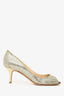 Jimmy Choo Silver Metallic Peep Toe Heels Size 34.5