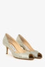 Jimmy Choo Silver Metallic Peep Toe Heels Size 34.5